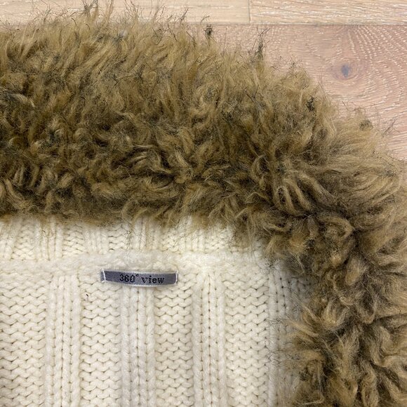 Knit Cream Cardigan with Removable Fur Collar - Picture 5 of 6